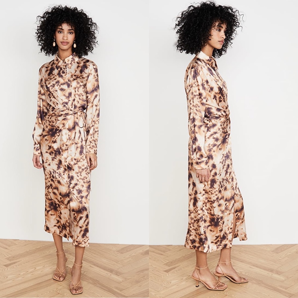 Nanushka Brown Tie-Dye Long Sleeve Dress